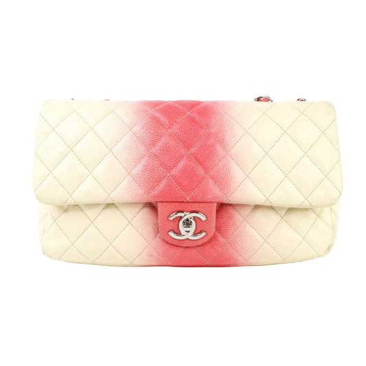 Chanel Flap Quilted Ombre White Red Caviar SHW