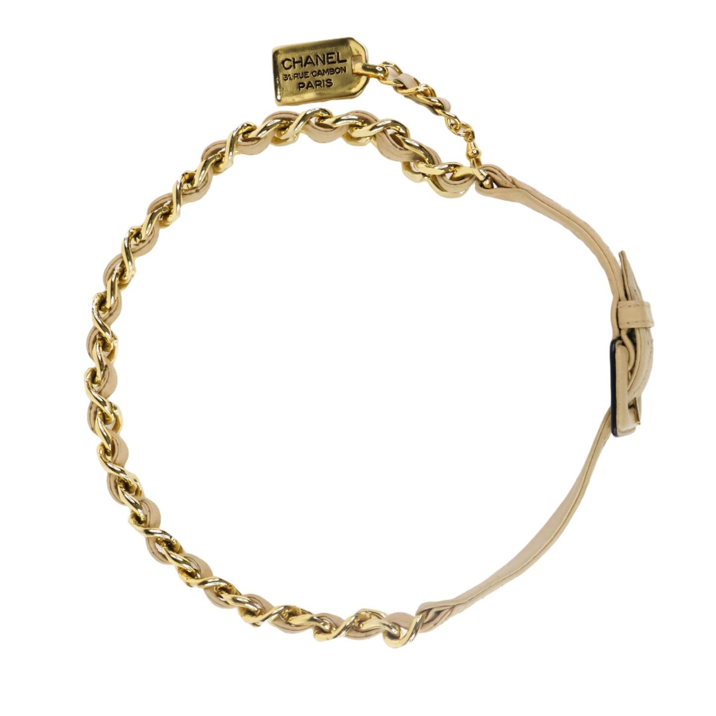 Chanel Belt Leather Beige/Chain Gold 65/26