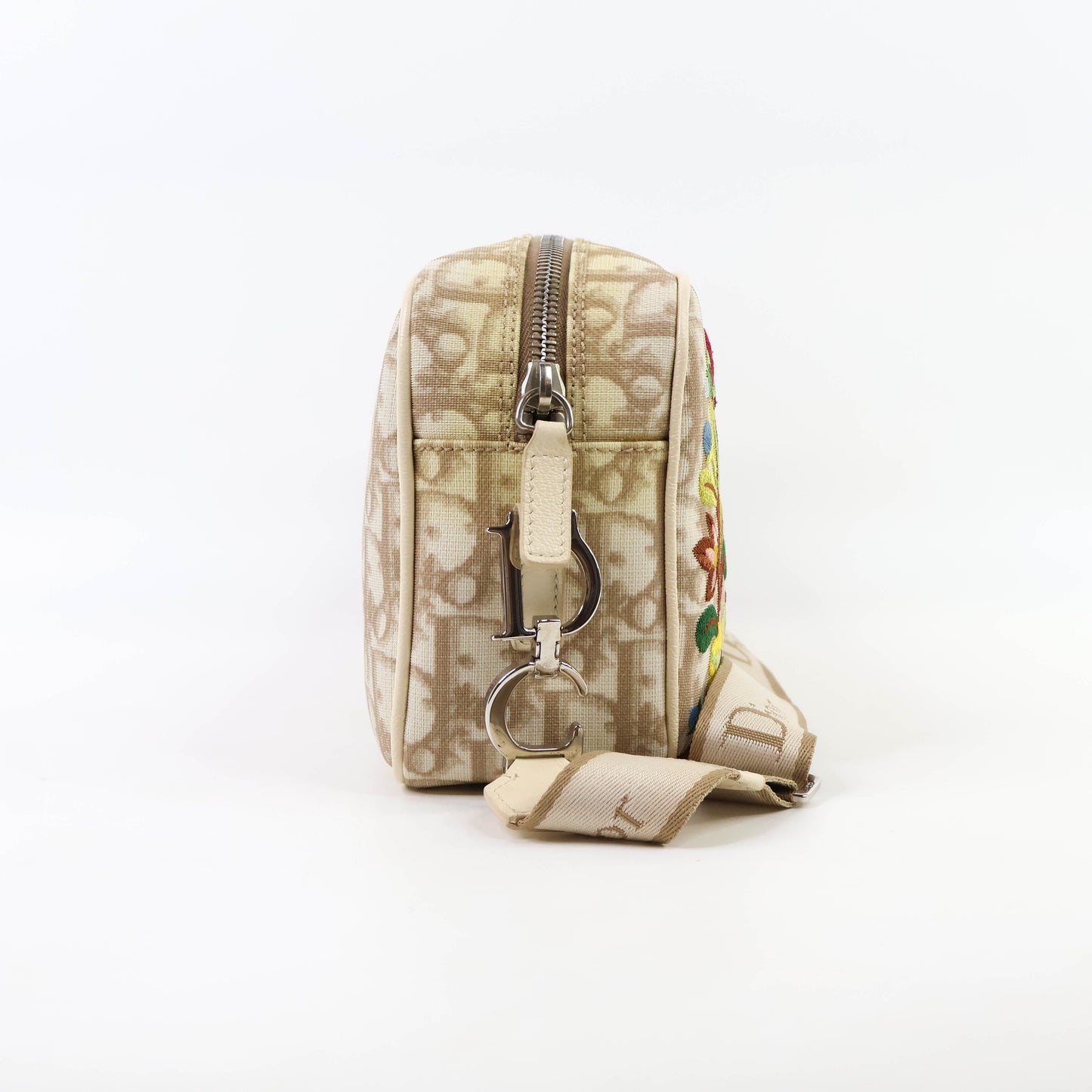 Christian Dior Vintage Crossbody Bag Oblique Beige Flowers