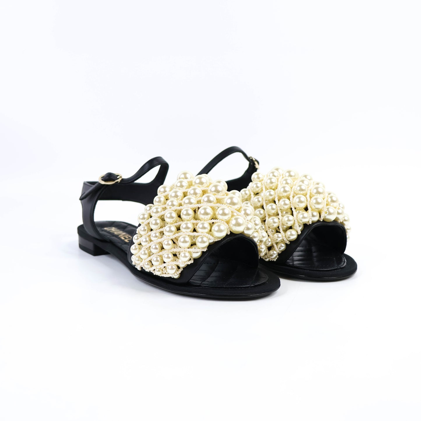 Chanel Sandals Sling Back Black/Pearl Size 37