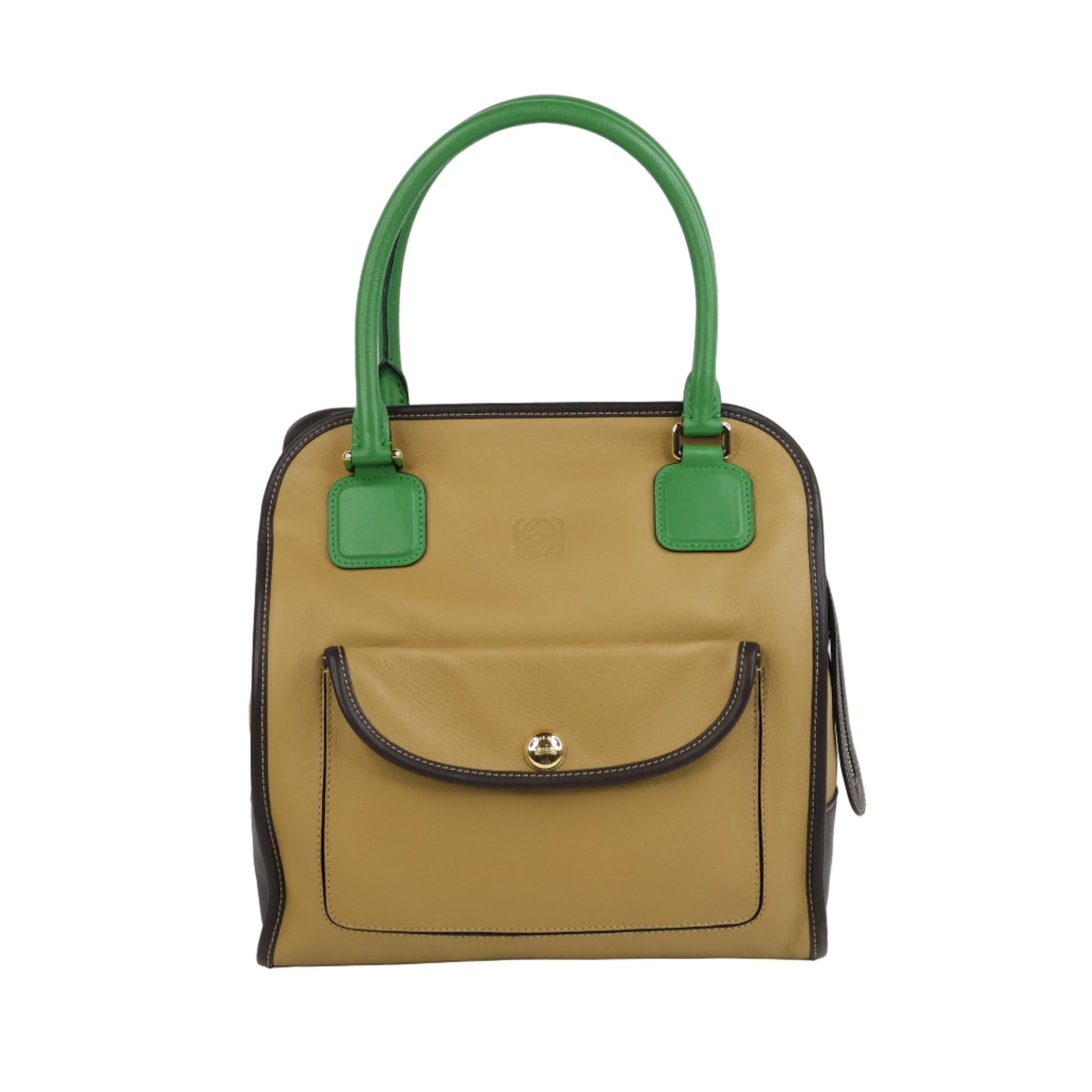 Loewe Anagram Tricolor Pebbled Handbag Leather Tan Green