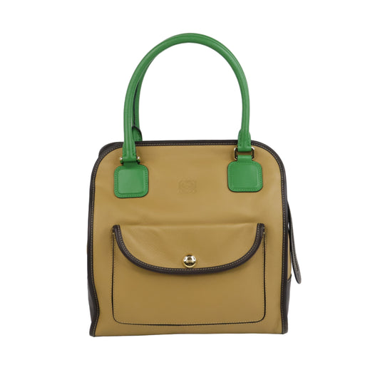 Loewe Anagram Tricolor Pebbled Handbag Leather Tan Green