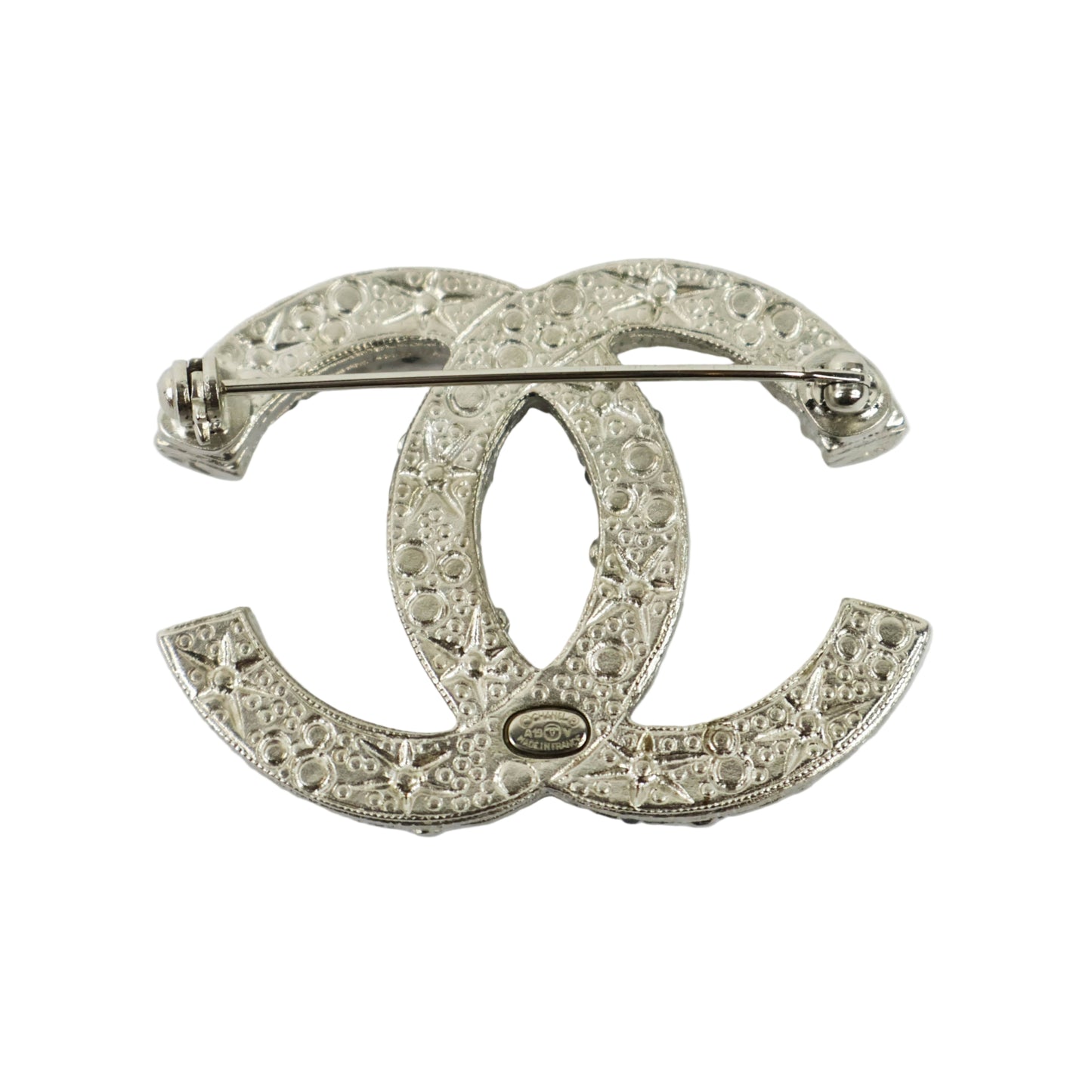 Chanel Brooch Silver Crystal