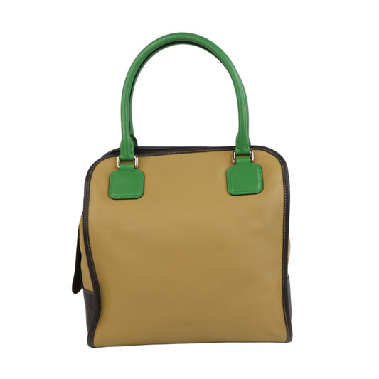 Loewe Anagram Tricolor Pebbled Handbag Leather Tan Green