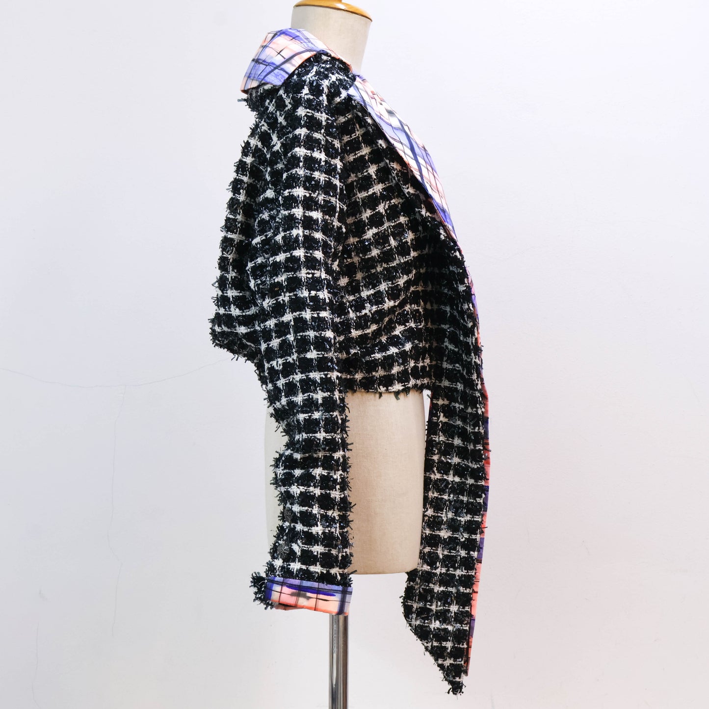 Chanel Jacket Tweed Black White Silver