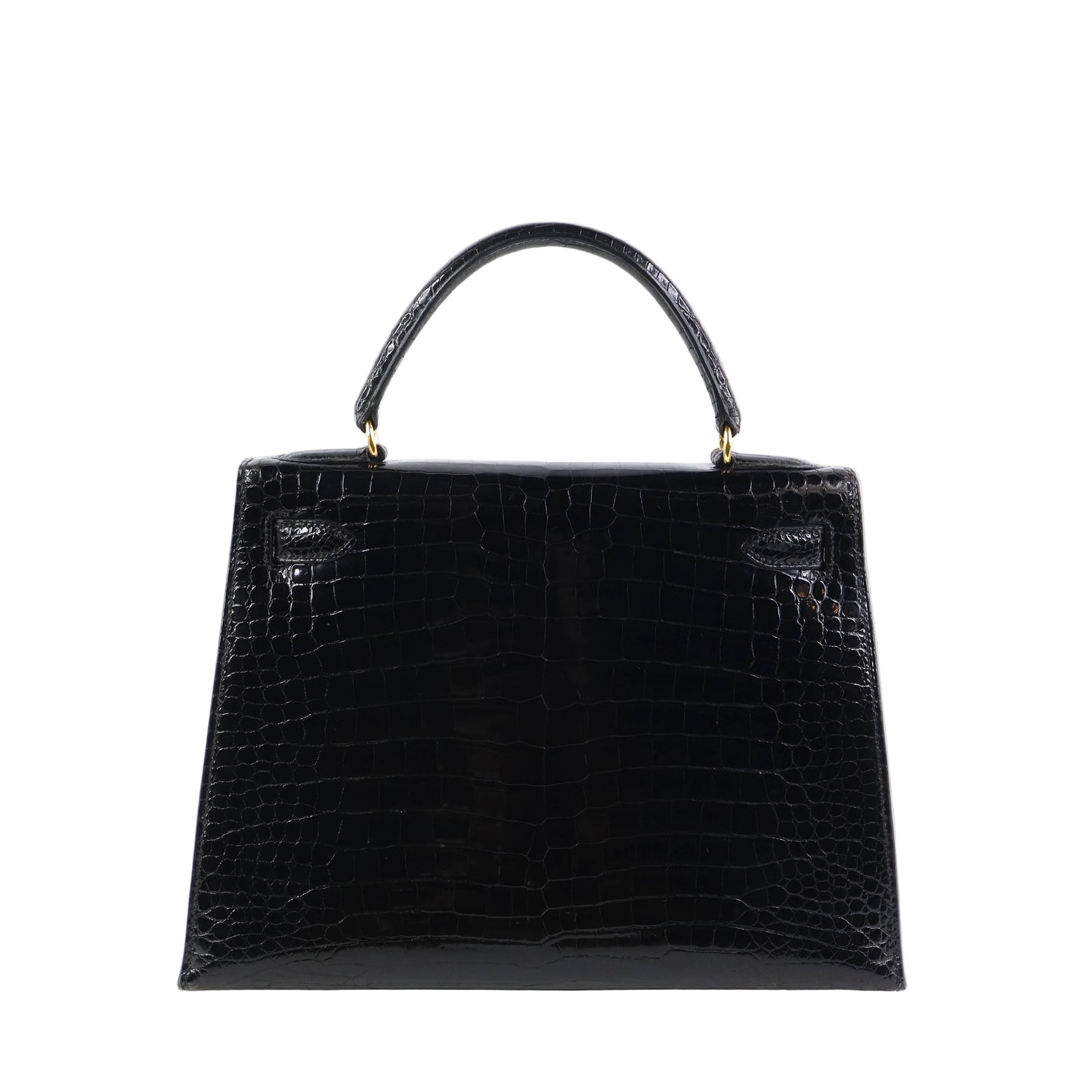 Hermes Kelly 28 Crocodile Porosus Black GHW