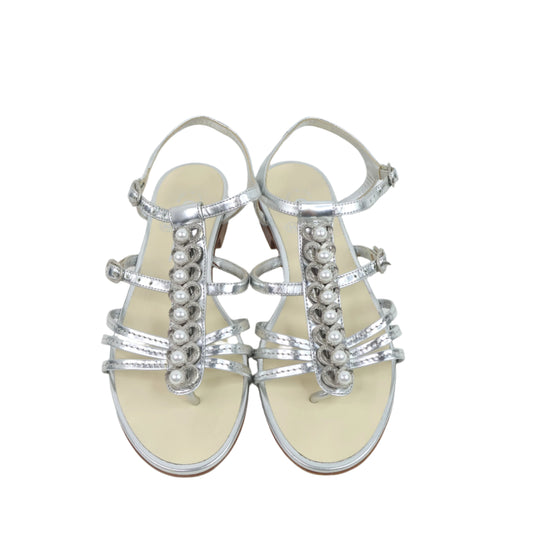 Chanel Patent Leather Sandals Silver 37