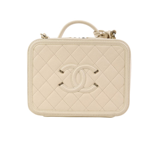 Chanel Filigree Vanity Case White Caviar LGHW