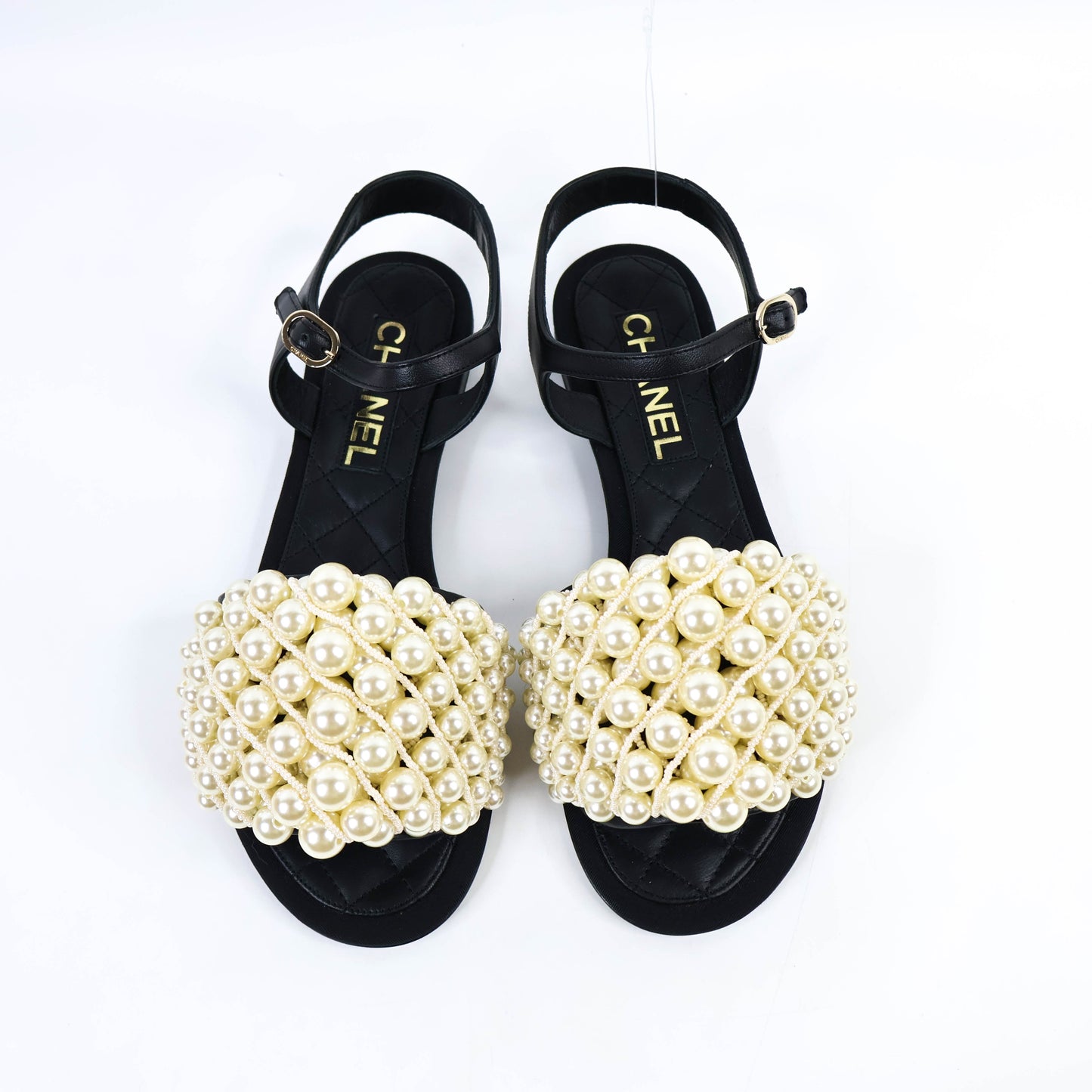 Chanel Sandals Sling Back Black/Pearl Size 37