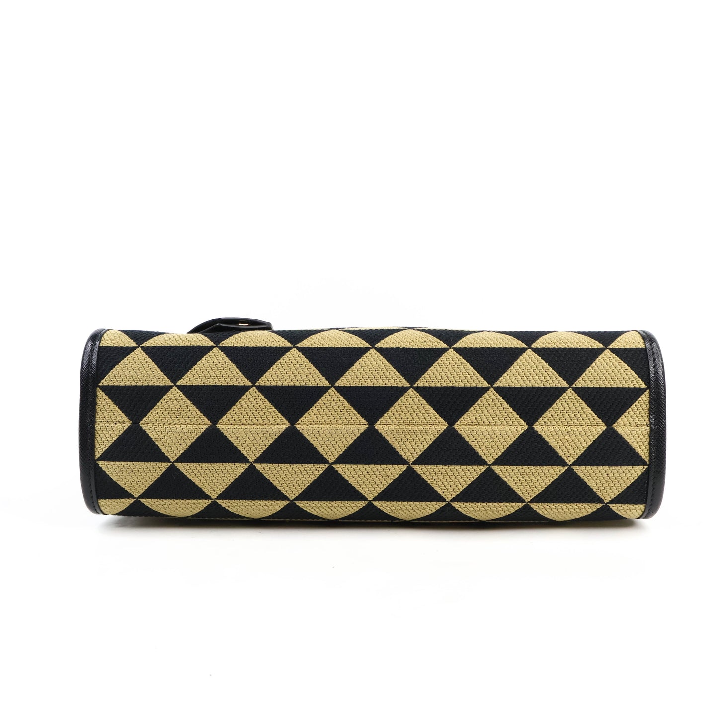 Prada Symbole Embroidered Fabric Handbag Small Black Beige