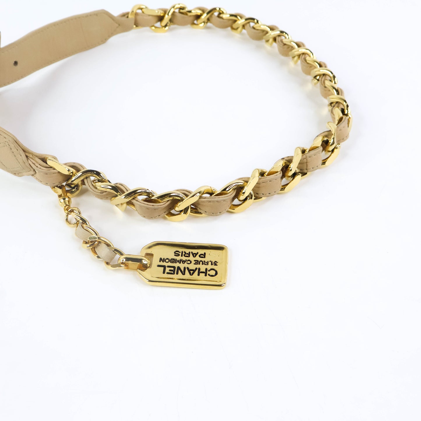 Chanel Belt Leather Beige/Chain Gold 65/26