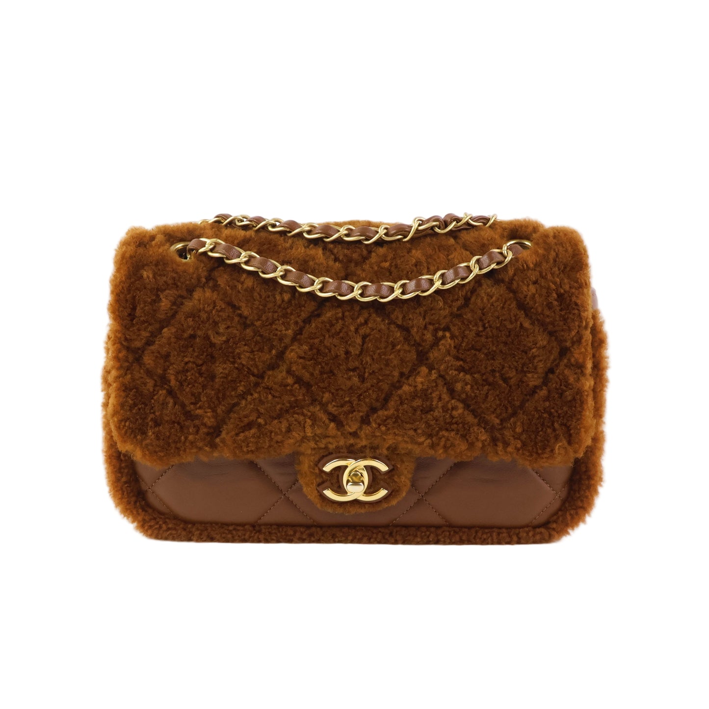 Chanel Flap Bag Fur Brown GHW Lamb