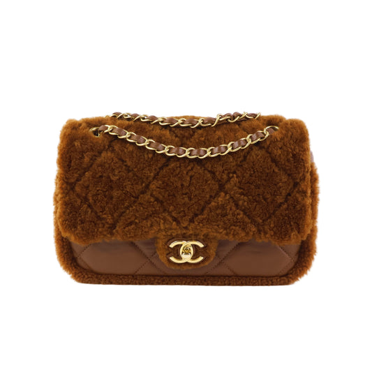 Chanel Flap Bag Fur Brown GHW Lamb