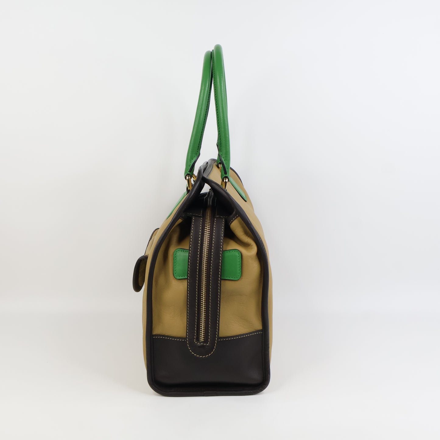 Loewe Anagram Tricolor Pebbled Handbag Leather Tan Green