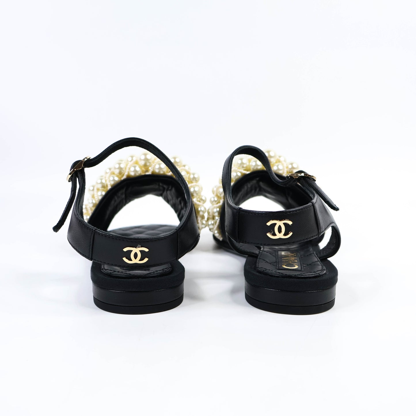 Chanel Sandals Sling Back Black/Pearl Size 37