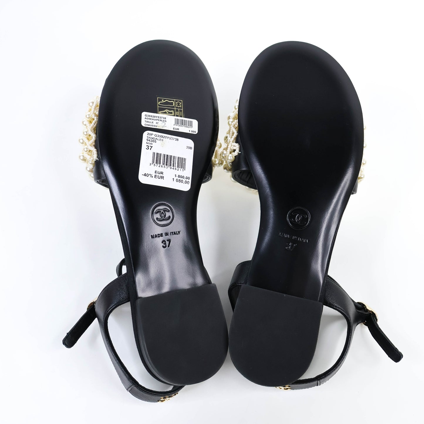 Chanel Sandals Sling Back Black/Pearl Size 37
