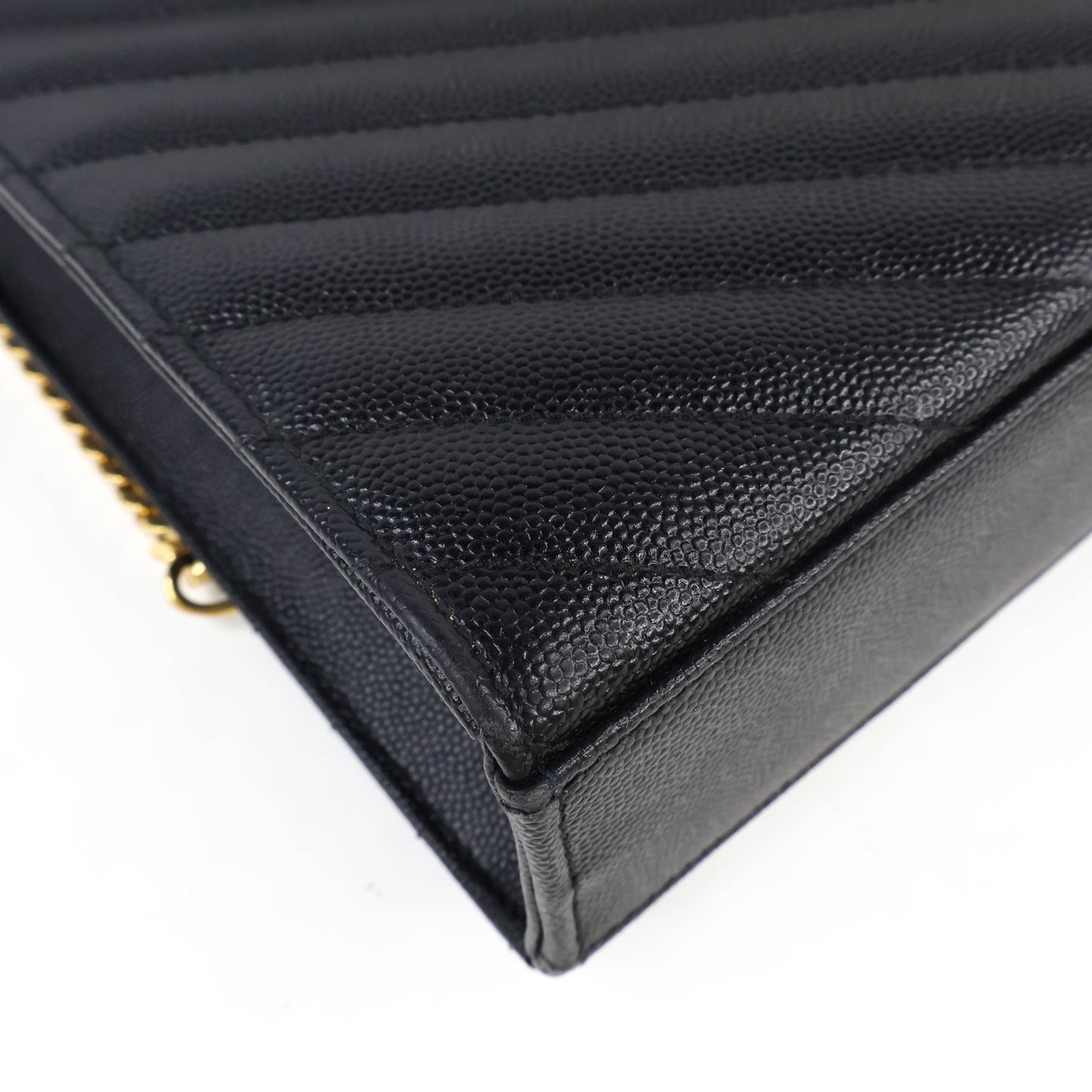Saint Laurent Flap Large Black Grain GHW