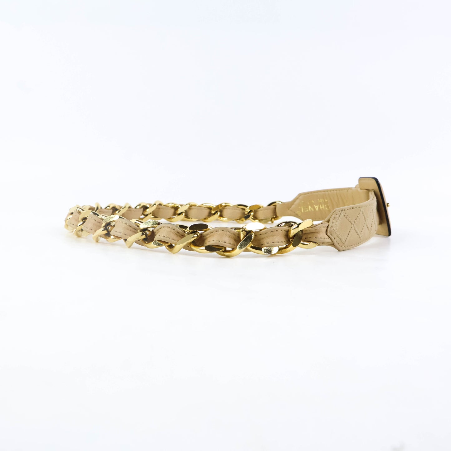 Chanel Belt Leather Beige/Chain Gold 65/26
