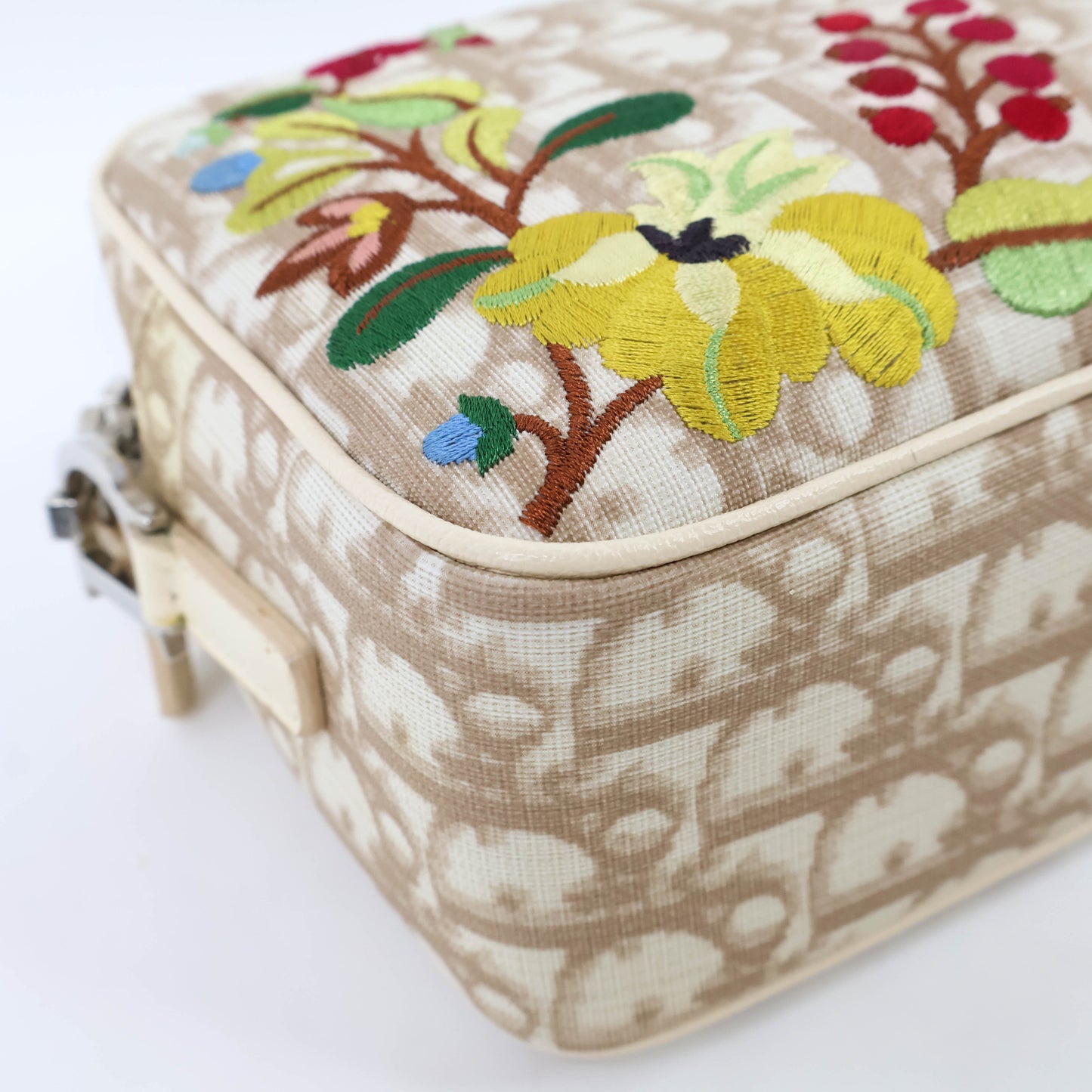 Christian Dior Vintage Crossbody Bag Oblique Beige Flowers