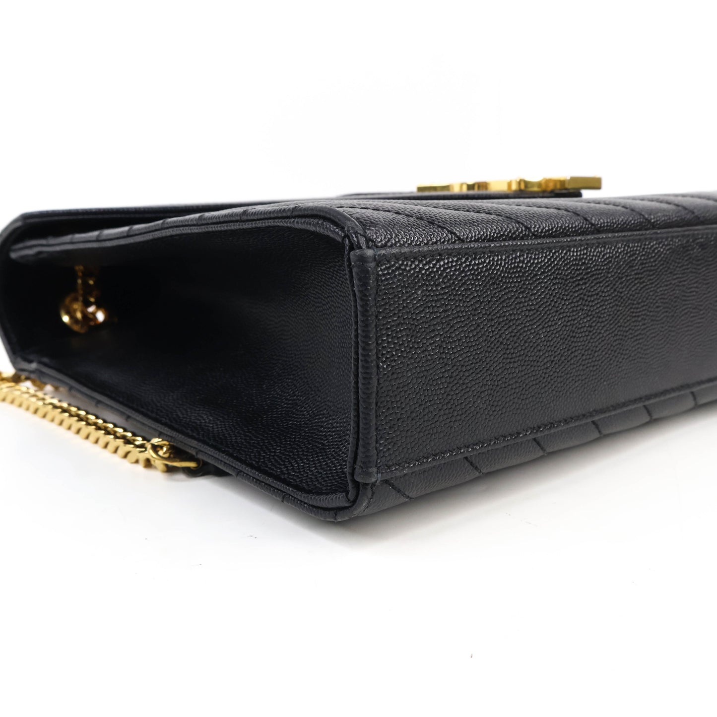 Saint Laurent Flap Large Black Grain GHW