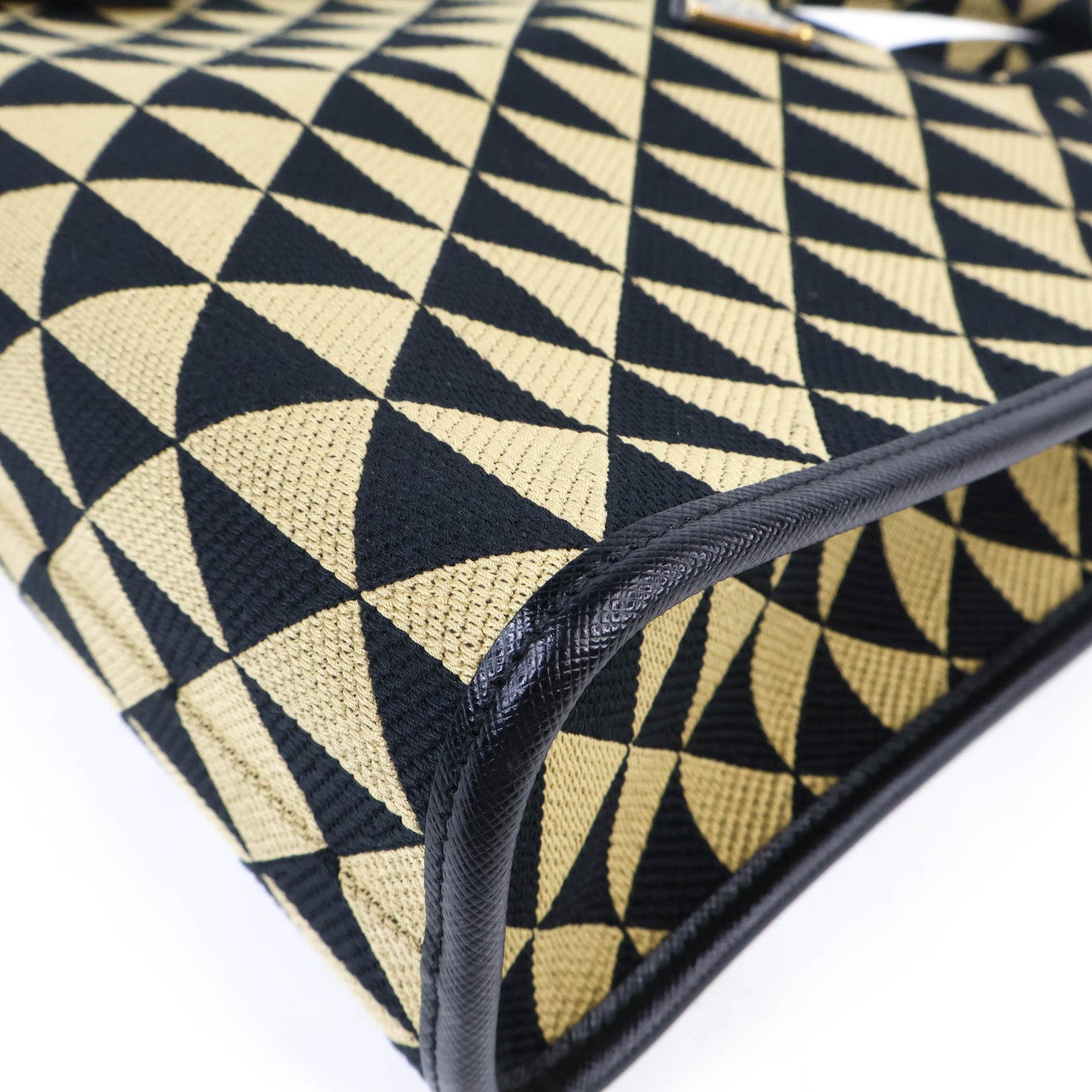 Prada Symbole Embroidered Fabric Handbag Small Black Beige