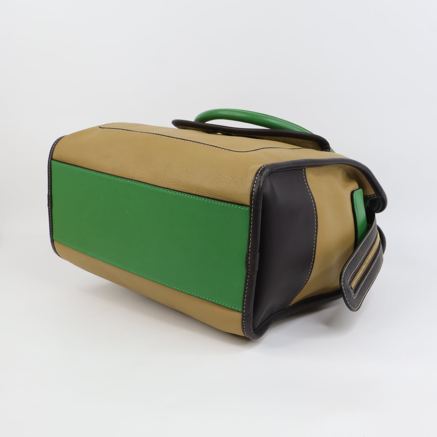 Loewe Anagram Tricolor Pebbled Handbag Leather Tan Green