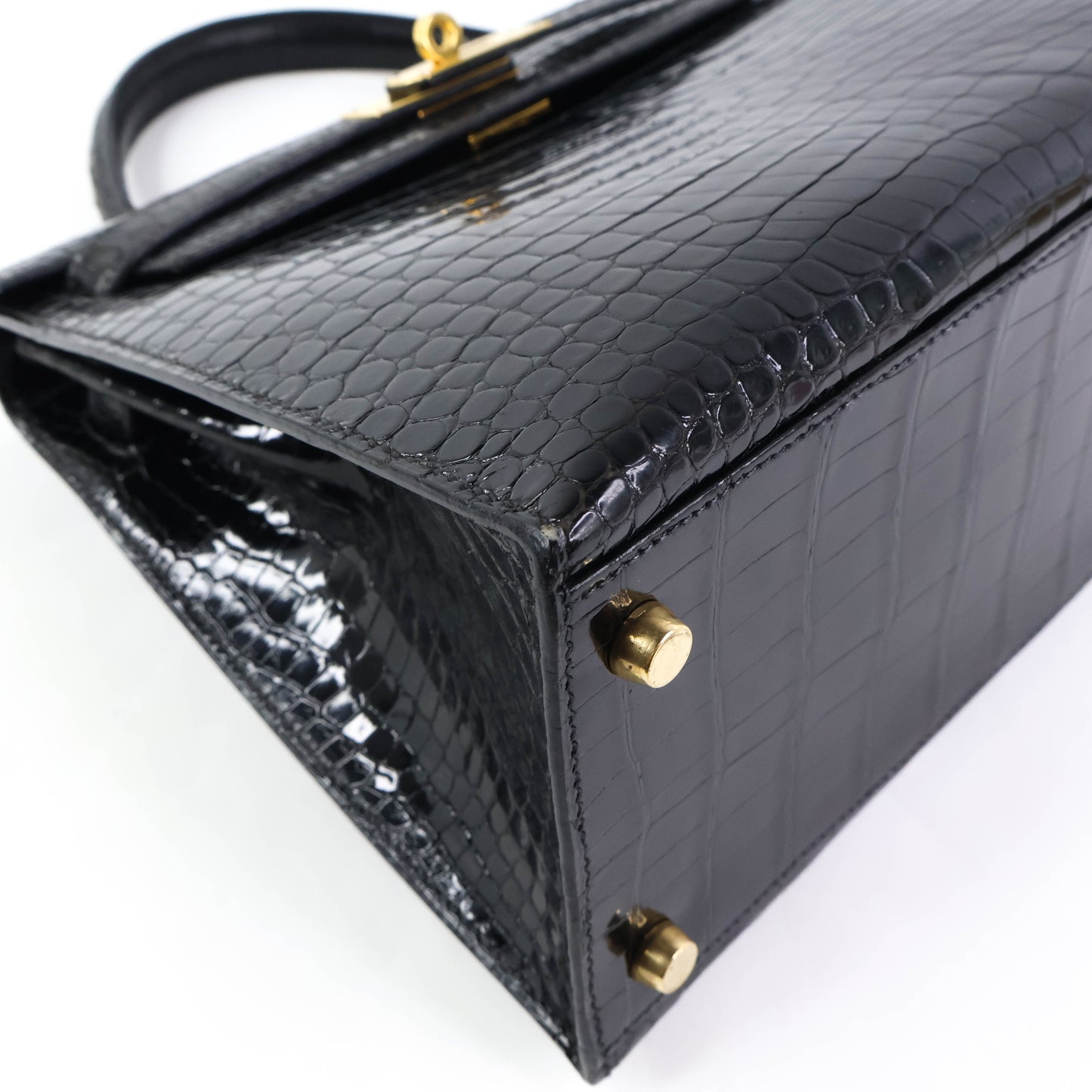 Hermes Kelly 28 Crocodile Porosus Black GHW