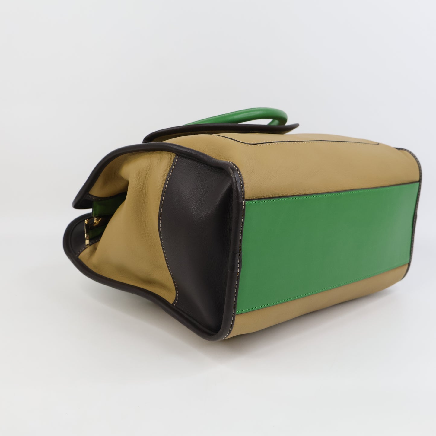 Loewe Anagram Tricolor Pebbled Handbag Leather Tan Green