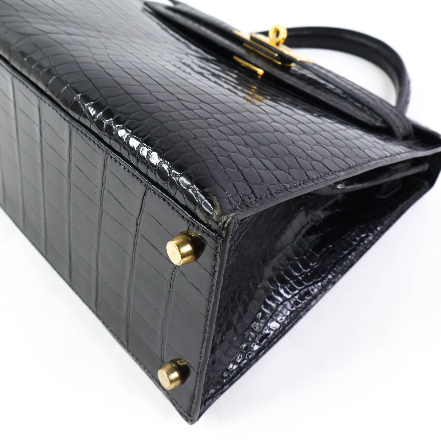 Hermes Kelly 28 Crocodile Porosus Black GHW