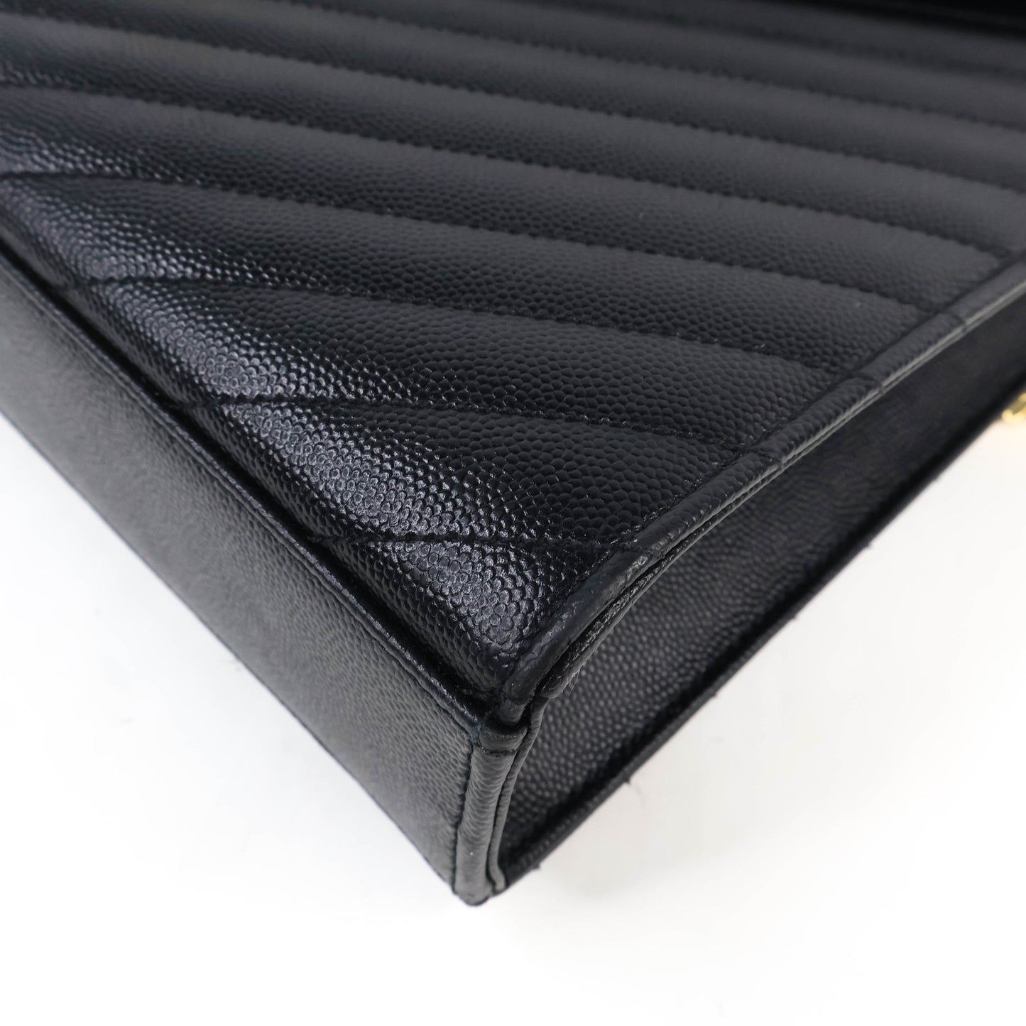 Saint Laurent Flap Large Black Grain GHW