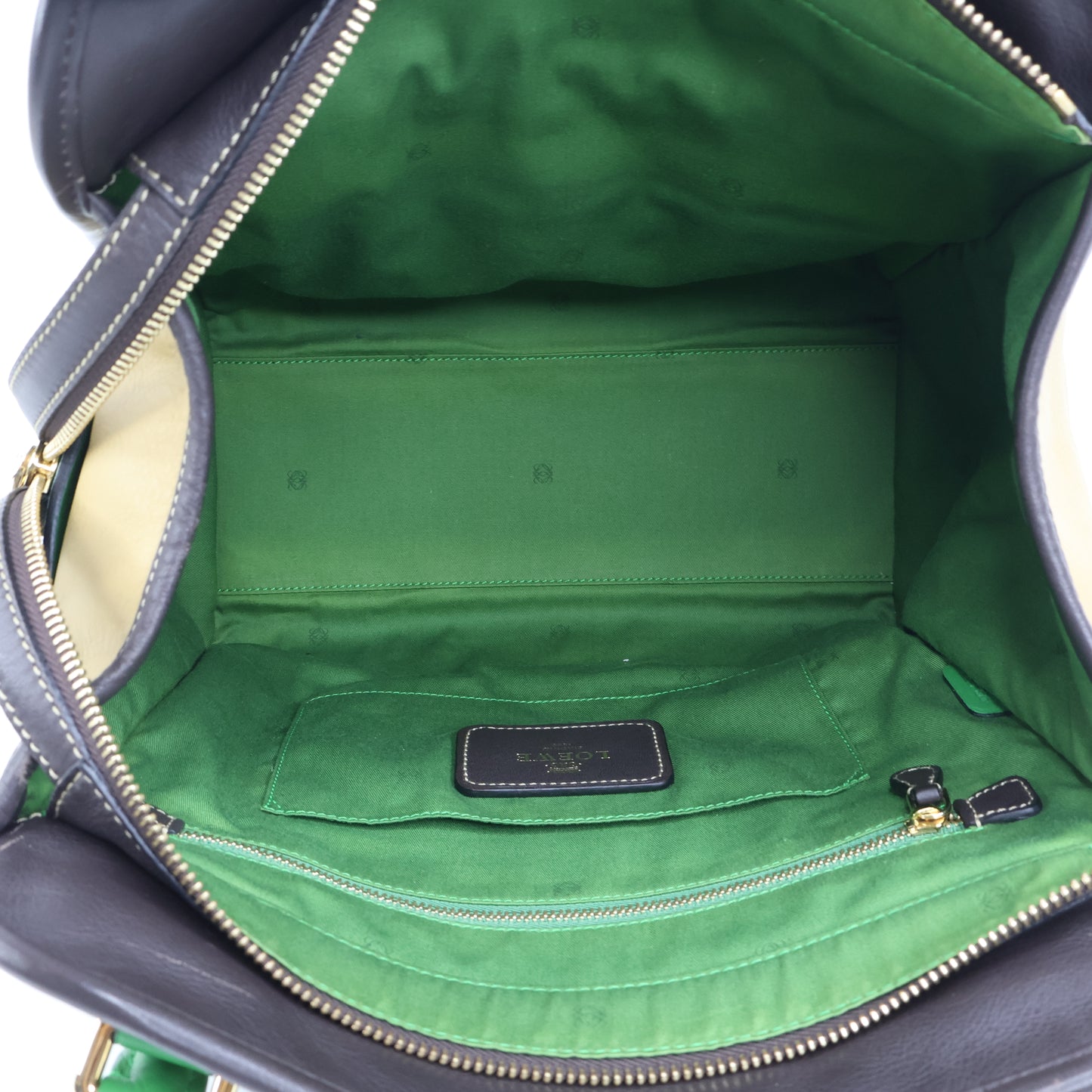 Loewe Anagram Tricolor Pebbled Handbag Leather Tan Green