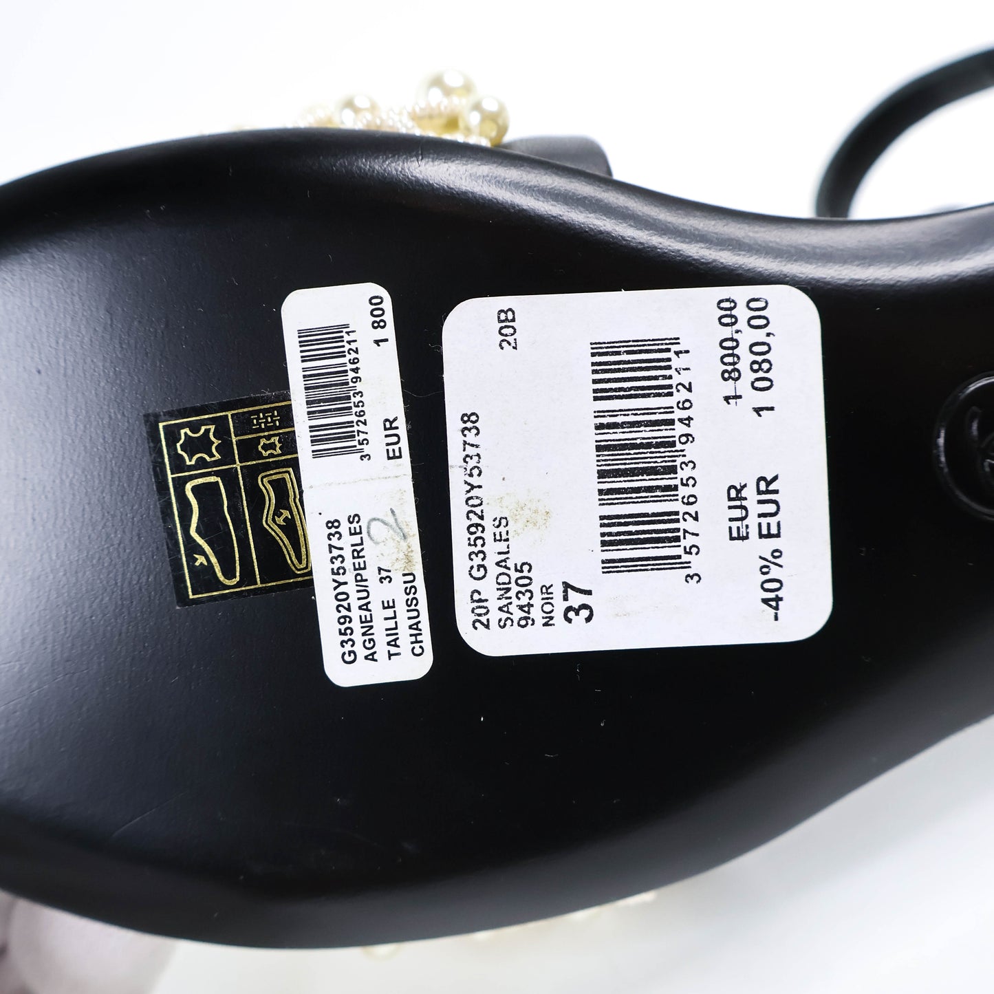 Chanel Sandals Sling Back Black/Pearl Size 37