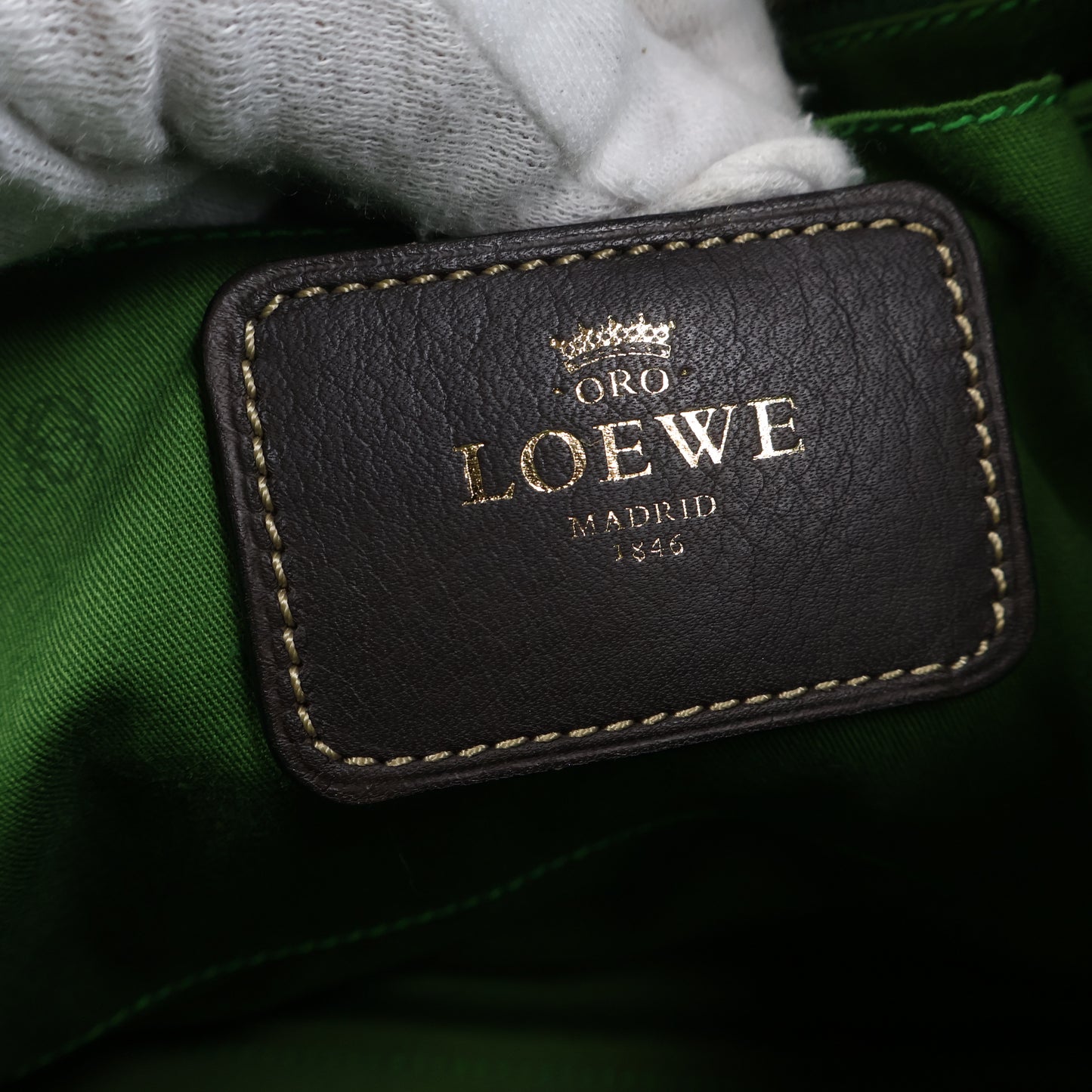 Loewe Anagram Tricolor Pebbled Handbag Leather Tan Green