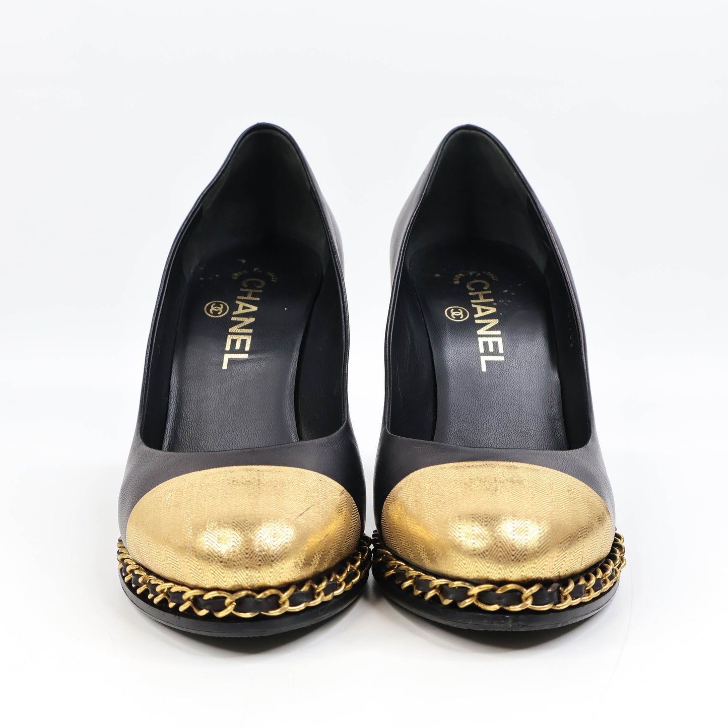 Chanel Pumps Leather Gold Black 38.5