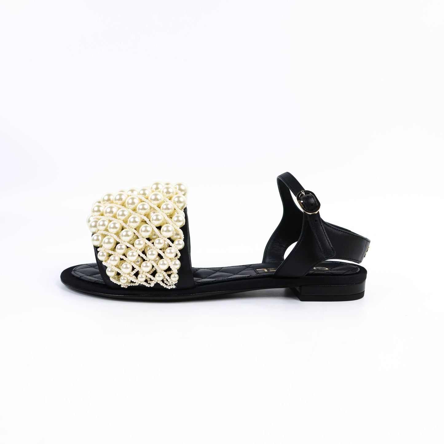 Chanel Sandals Sling Back Black/Pearl Size 37