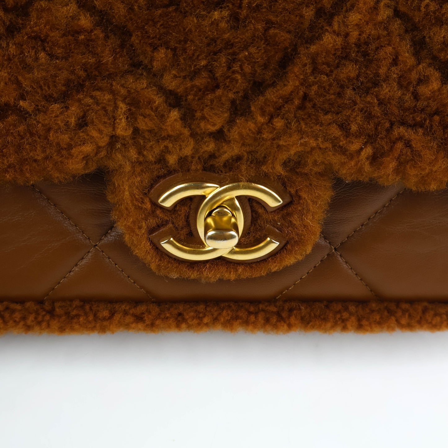 Chanel Flap Bag Fur Brown GHW Lamb