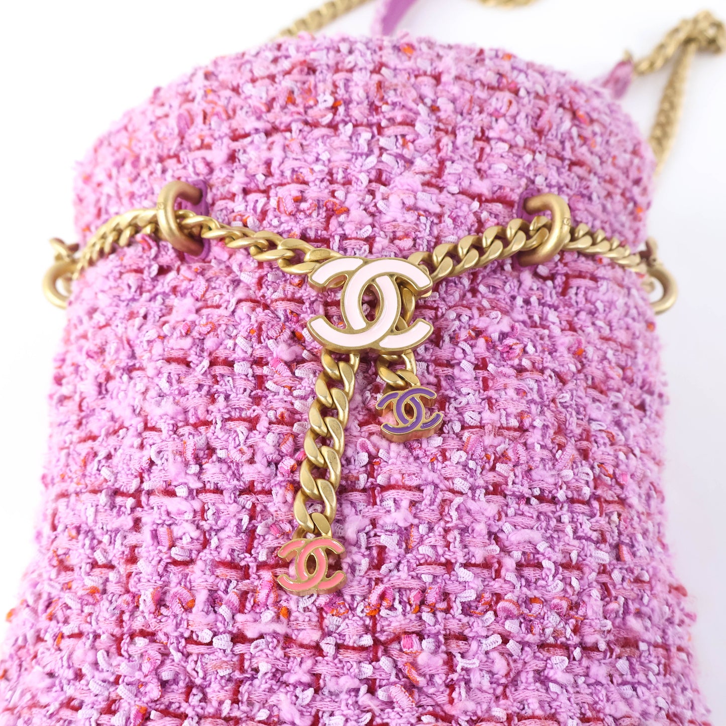 Chanel Bucket Tweed Pink GHW