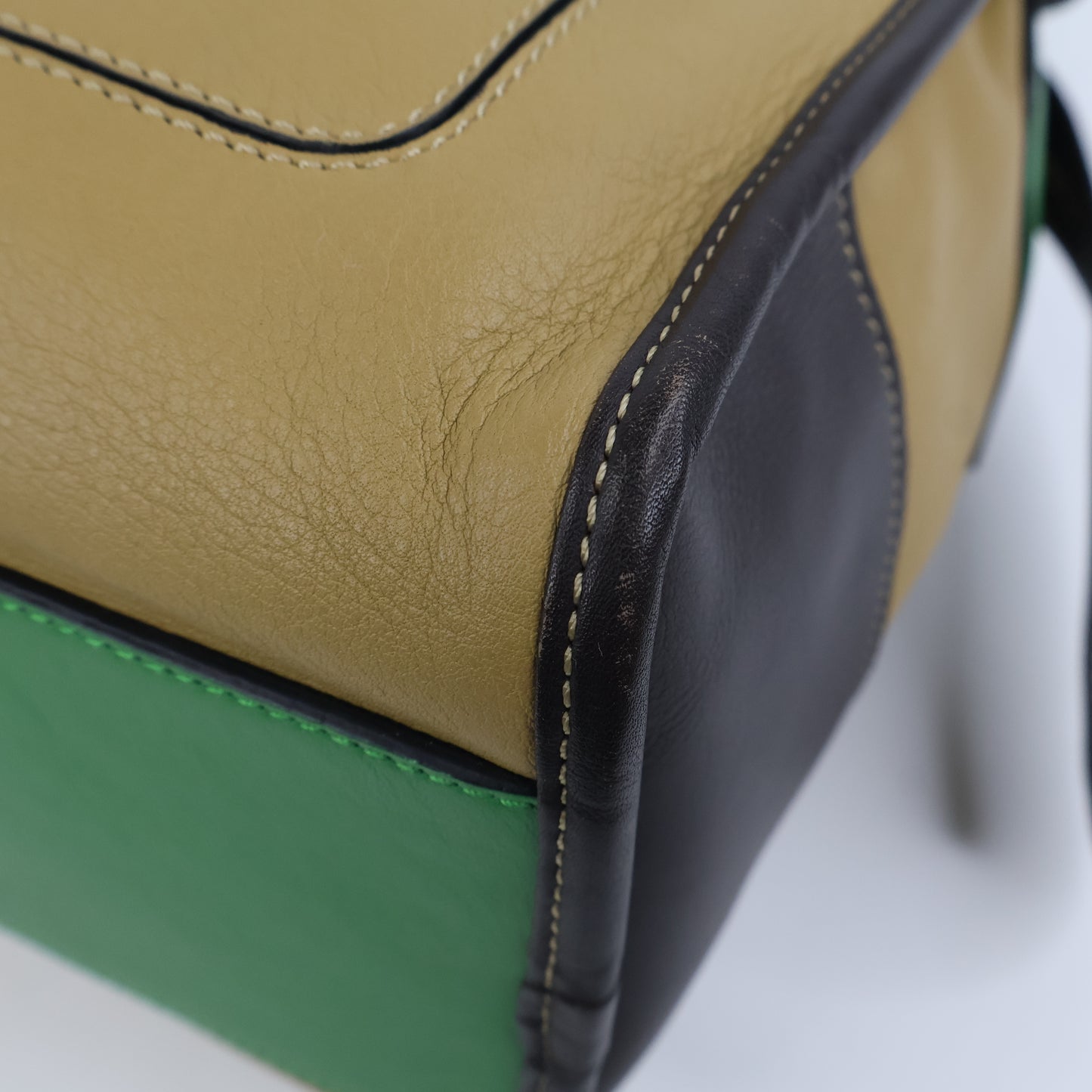 Loewe Anagram Tricolor Pebbled Handbag Leather Tan Green