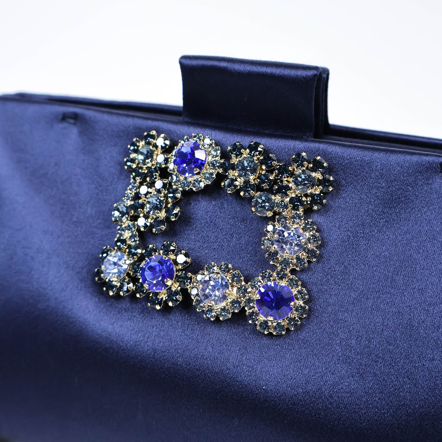 Roger Vivier Clutch Flower Crystal Satin Navy