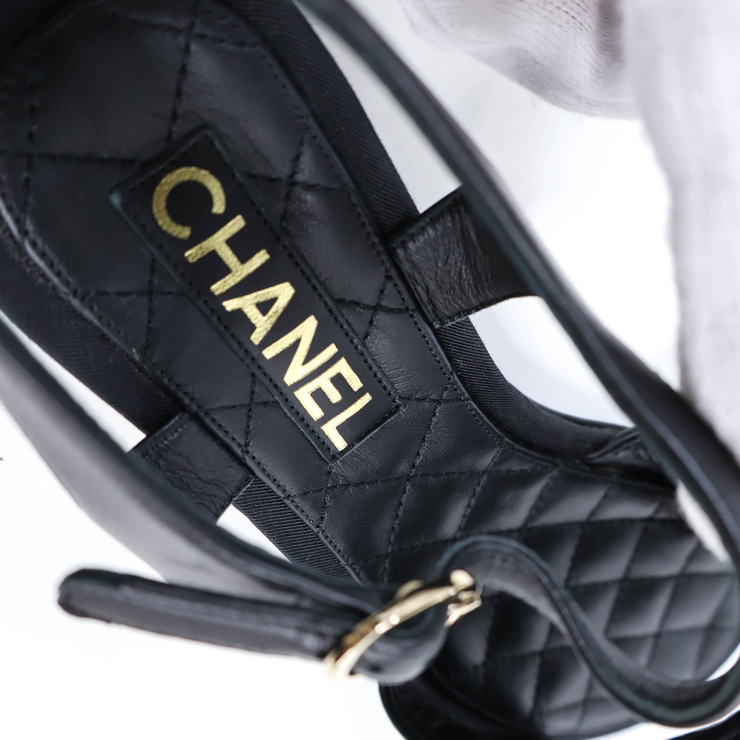 Chanel Sandals Sling Back Black/Pearl Size 37