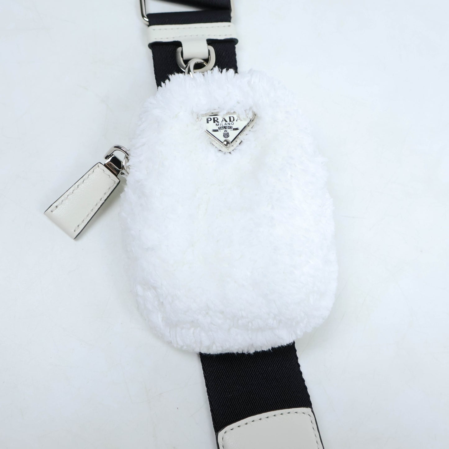 Prada Triangle Terrycloth Shoulder Bag White