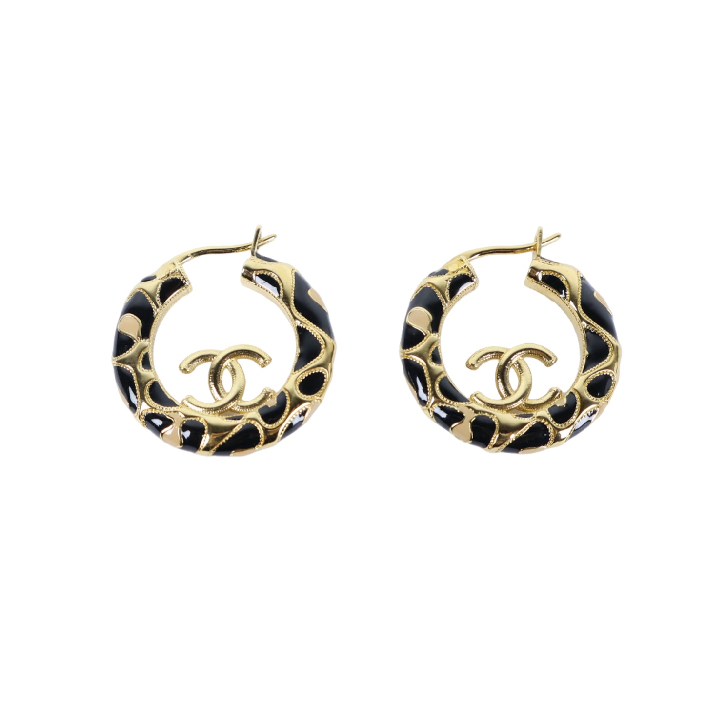 Chanel Earrings Hoop Enamel Black Gold