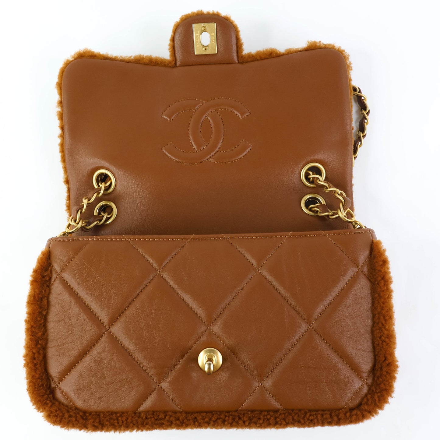Chanel Flap Bag Fur Brown GHW Lamb