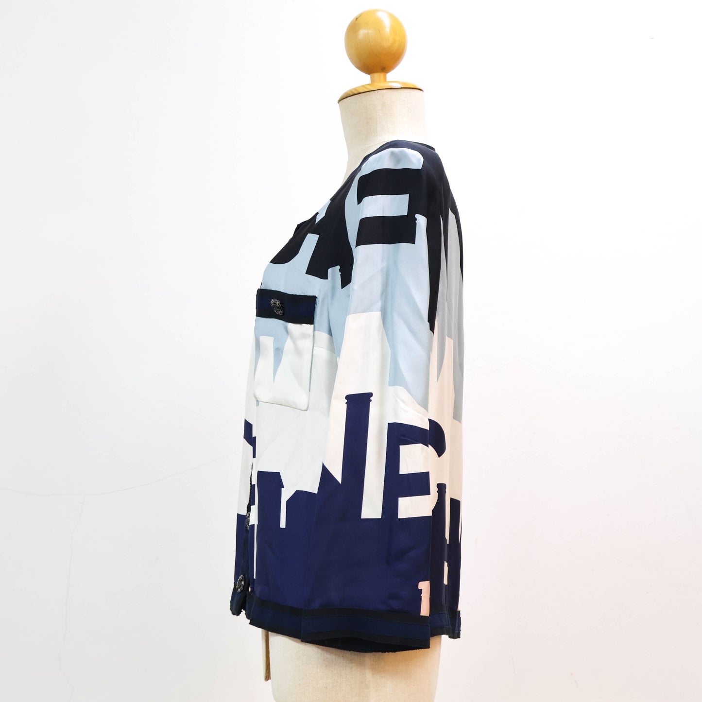 Chanel Cardigan Silk Navy Blue White