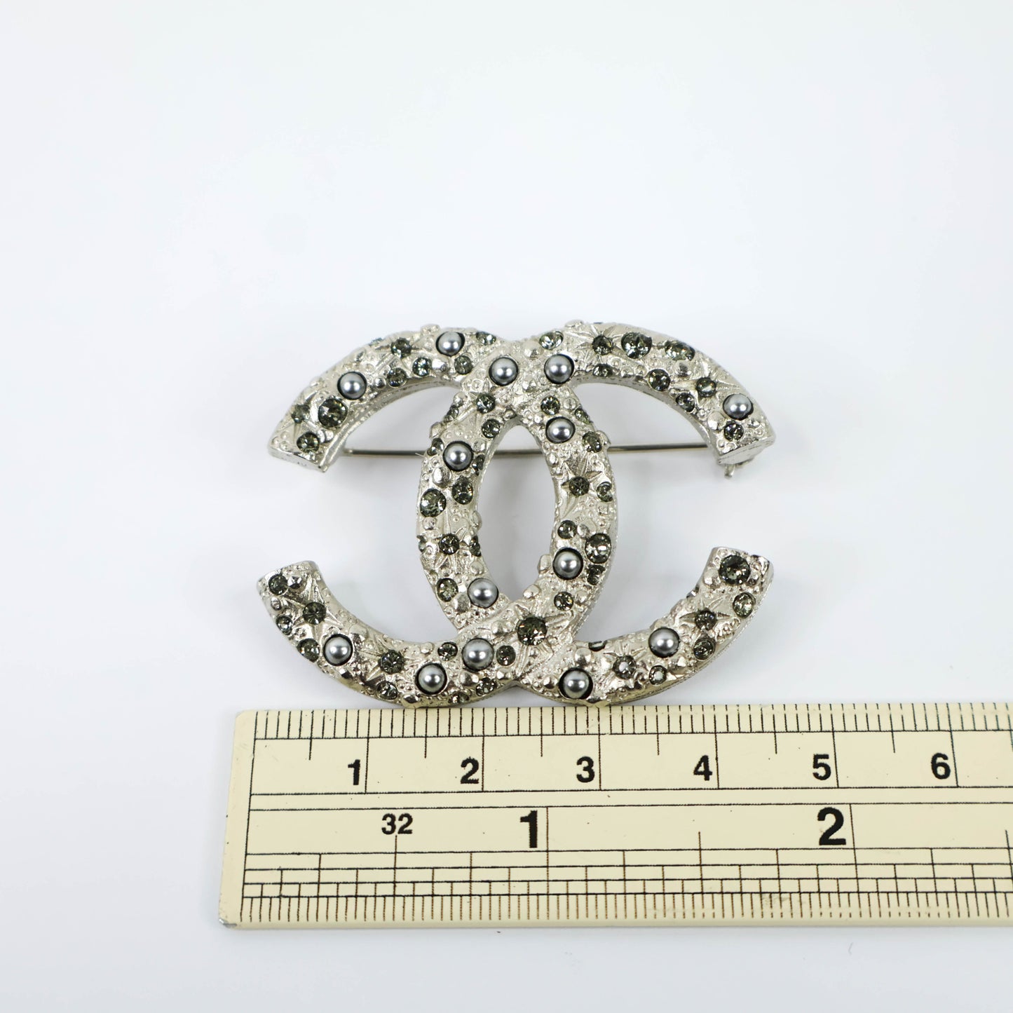 Chanel Brooch Silver Crystal