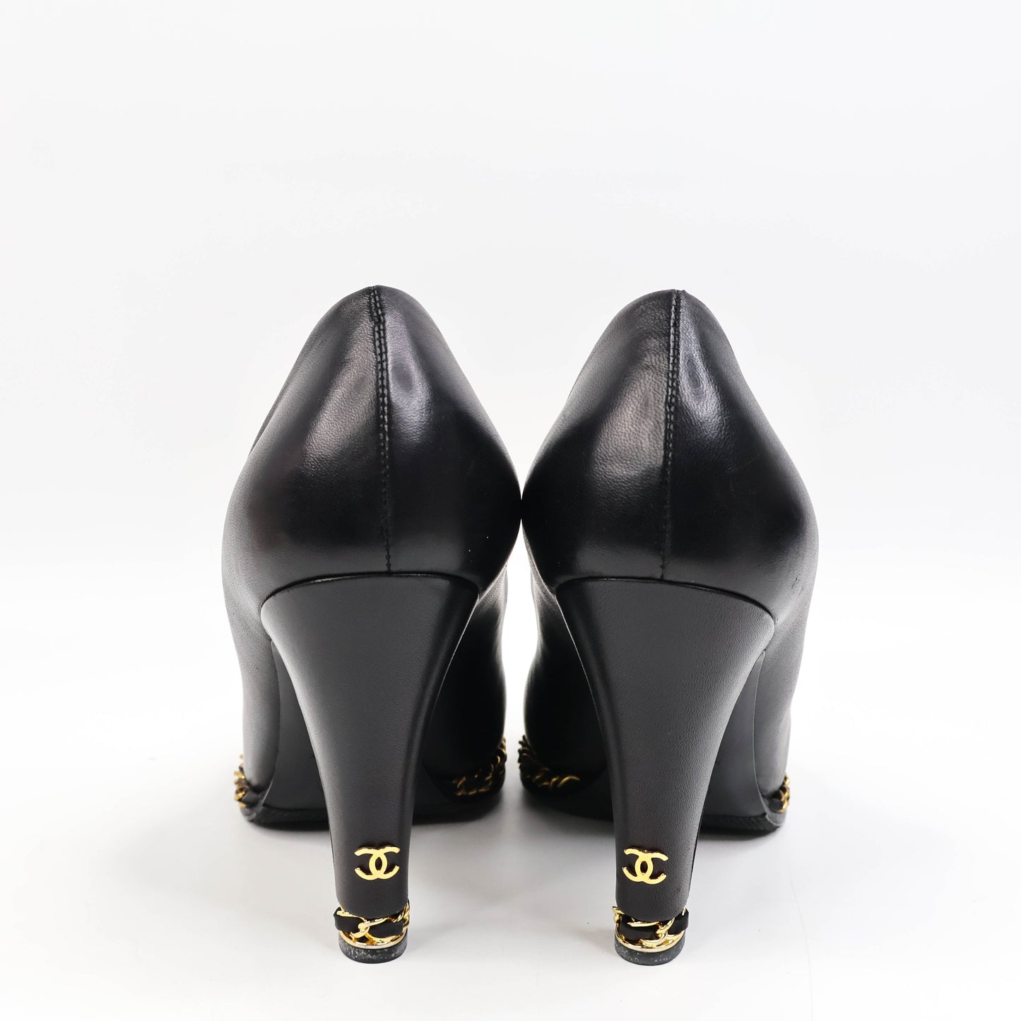 Chanel Pumps Leather Gold Black 38.5