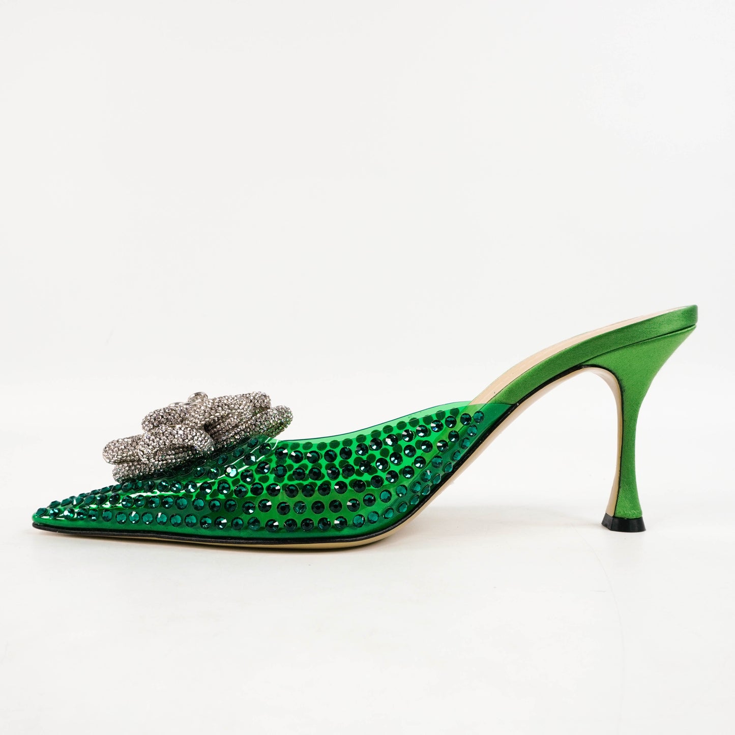 Mach & Mach Point Heels PVC Satin Crystal Flower Green 40