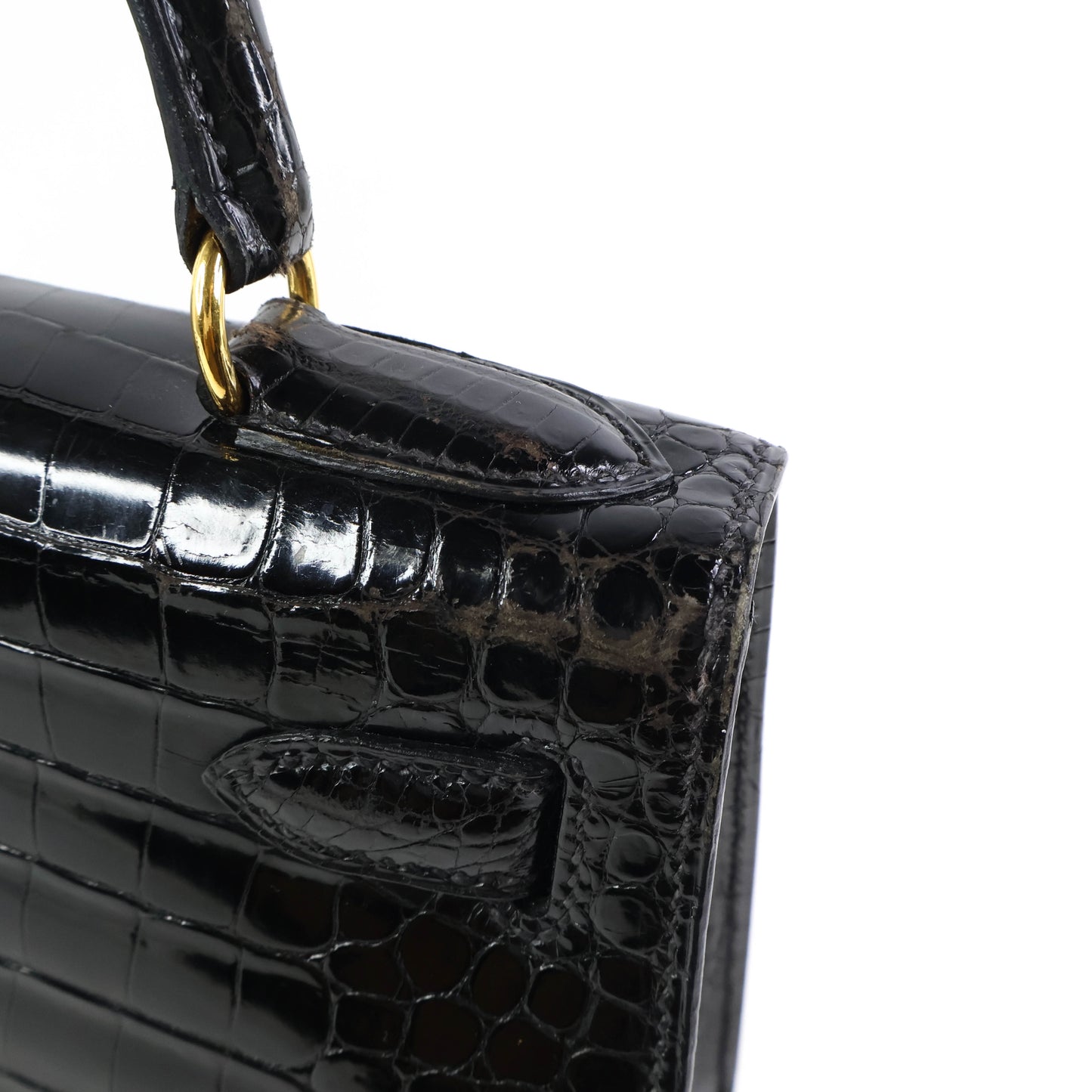 Hermes Kelly 28 Crocodile Porosus Black GHW