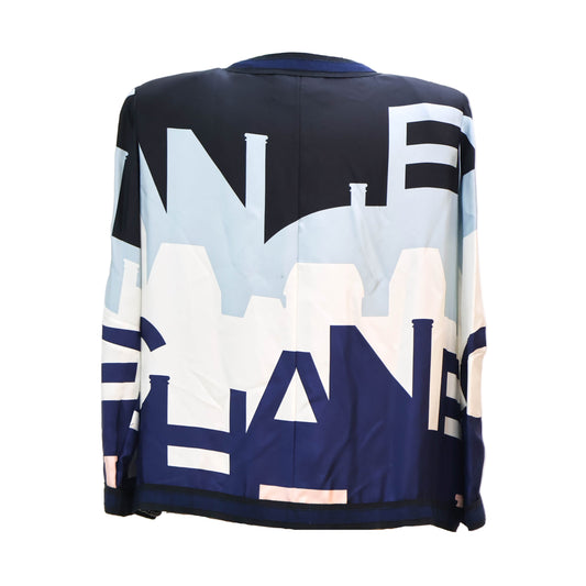 Chanel Cardigan Silk Navy Blue White