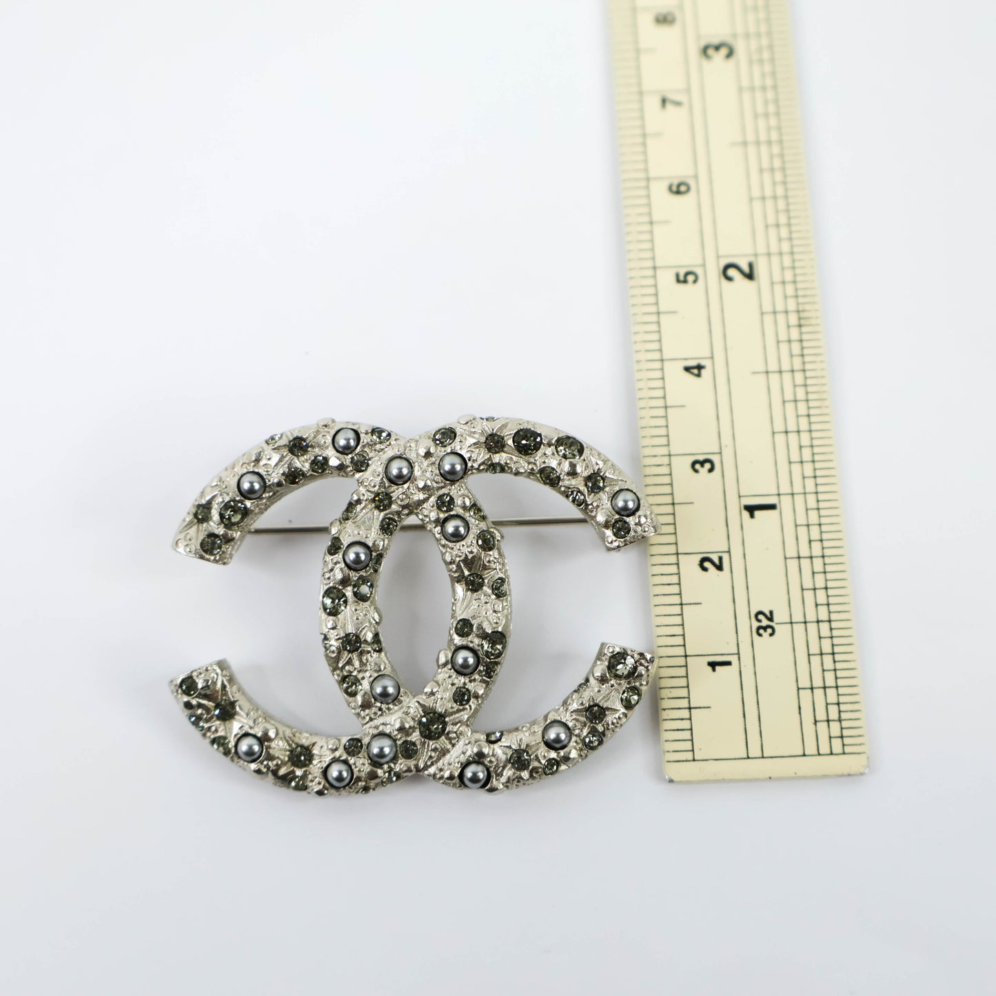 Chanel Brooch Silver Crystal